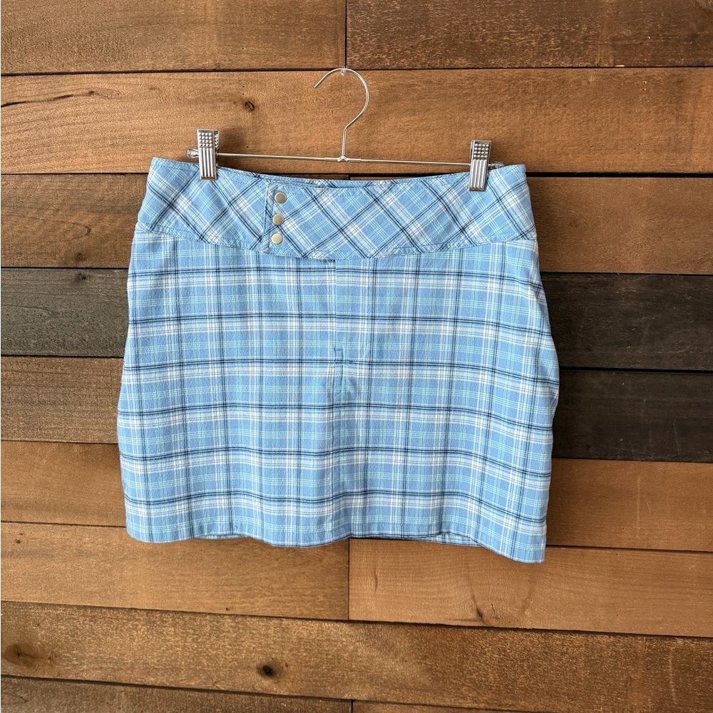 Vintage 90s Y2K Blue Plaid Mini Skort Snap Side Stretch